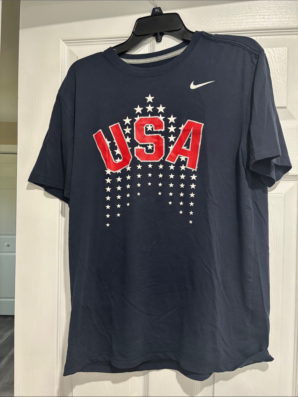 Nike Men's Navy Blue USA Graphic Short Sleeve Tee with Red and White Accents